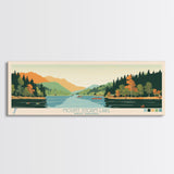 Mount Storm Lake, West Virginia Framed Canvas Print, Panoramic Wall Art, Midcentury Modern, Pop Art, Home Decor, Travel Poster, Living Room Art