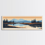 Nonvianuk Lake, Alaska Framed Canvas Print, Panoramic Wall Art, Midcentury Modern, Pop Art, Home Decor, Travel Poster, Living Room Art