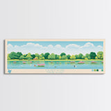 Olney Pond, Rhode Island Framed Canvas Print, Panoramic Wall Art, Midcentury Modern, Pop Art, Home Decor, Travel Poster, Living Room Art