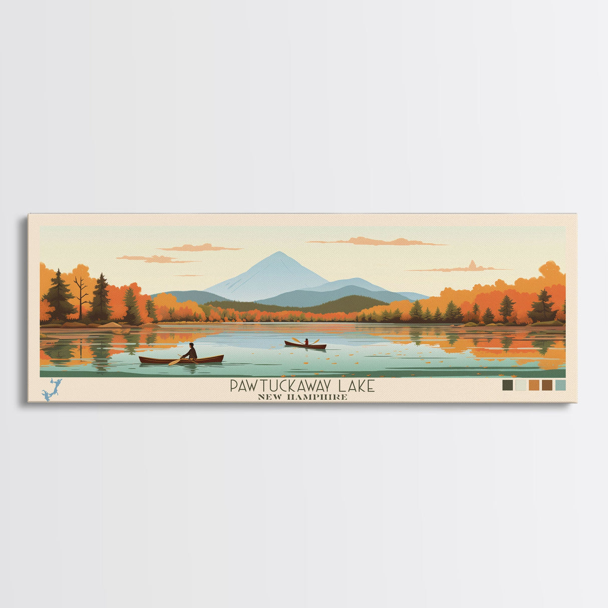 Pawtuckaway Lake, New Hampshire Framed Canvas Print, Panoramic Wall Art, Midcentury Modern, Pop Art, Home Decor, Travel Poster, Bedroom Art