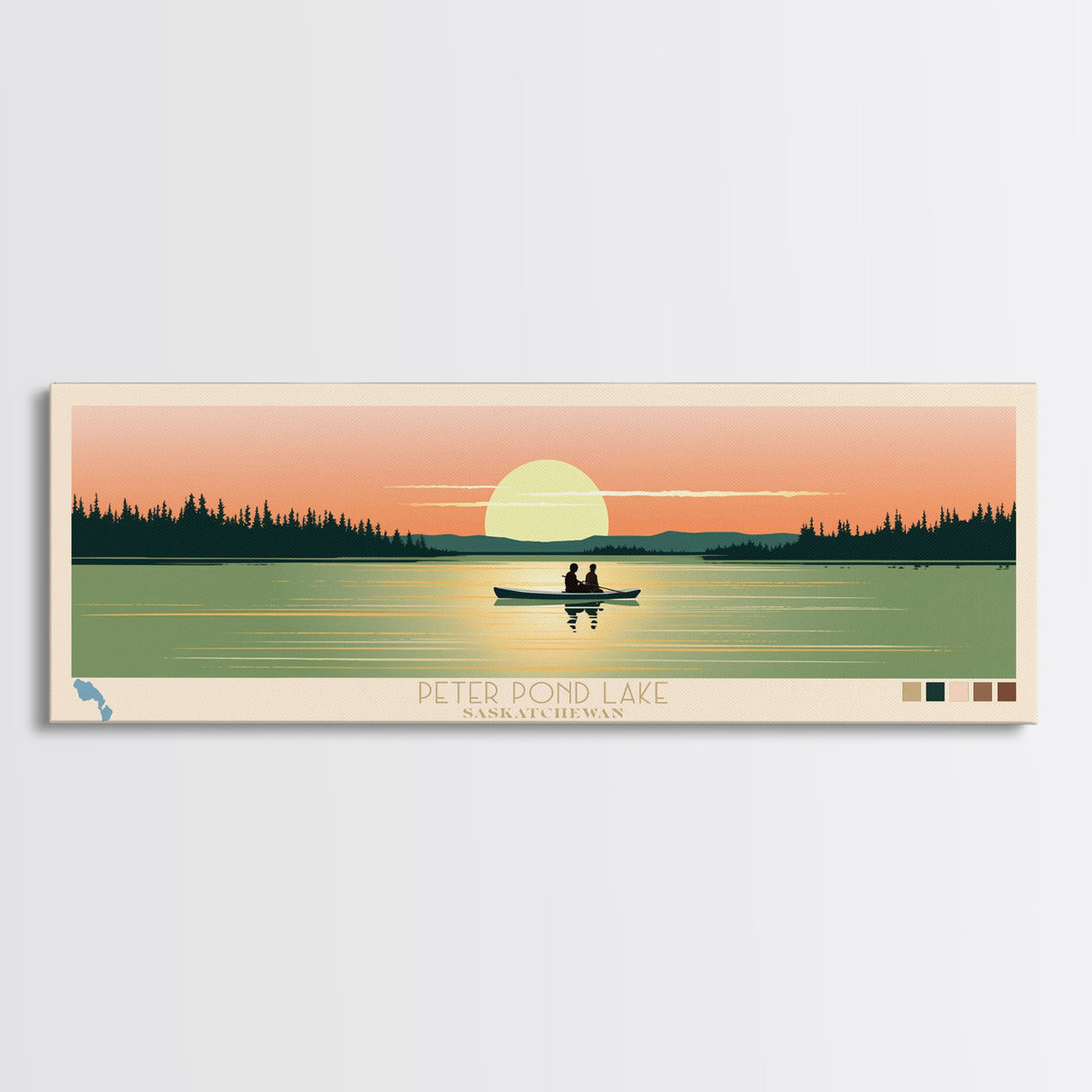 Peter Pond Lake, Saskatchewan Framed Canvas Print, Panoramic Wall Art, Midcentury Modern, Pop Art, Home Decor, Travel Poster, Living Room Art