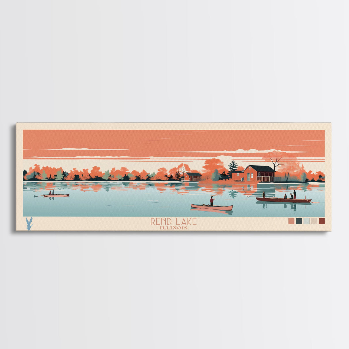 Rend Lake, Illinois Framed Canvas Print, Panoramic Wall Art, Midcentury Modern Decor, Home Decoration, Pop Art, Travel Poster