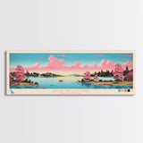 Rose Valley Lake, Pennsylvania Framed Canvas Print, Panoramic Travel Poster, Midcentury Modern Art, Bedroom Decor, Pop Art, Wall Art