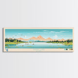 Sandy Lake, Alaska Framed Canvas Print, Panoramic Travel Poster, Midcentury Modern Art, Living Room Decor, Pop Art, Wall Art