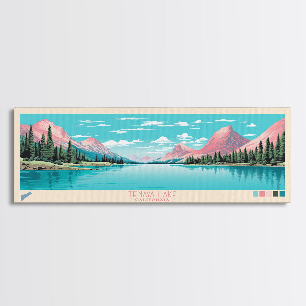 Tenaya Lake, California Framed Canvas Print, Lake House Decor, Midcentury Modern Art, Pop Art, Travel Poster, Living Room Wall Art