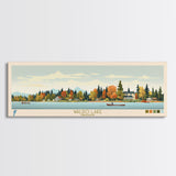 Waldo Lake, Oregon Framed Canvas Print, Panoramic Lake House Art, Midcentury Modern Decor, Pop Art, Travel Poster, Living Room Wall Art