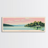 Yatesville Lake, Kentucky Panoramic Framed Canvas Print, Lake House Decor, Midcentury Modern Art, Pop Art, Travel Poster