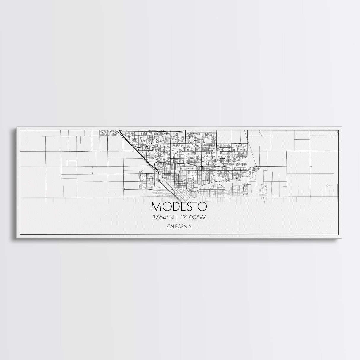 Panoramic Modesto City Map, California Art, Map Print, Minimalist Wall Art, Canvas Art, Housewarming Gift, Street Map Art, Closing Gift