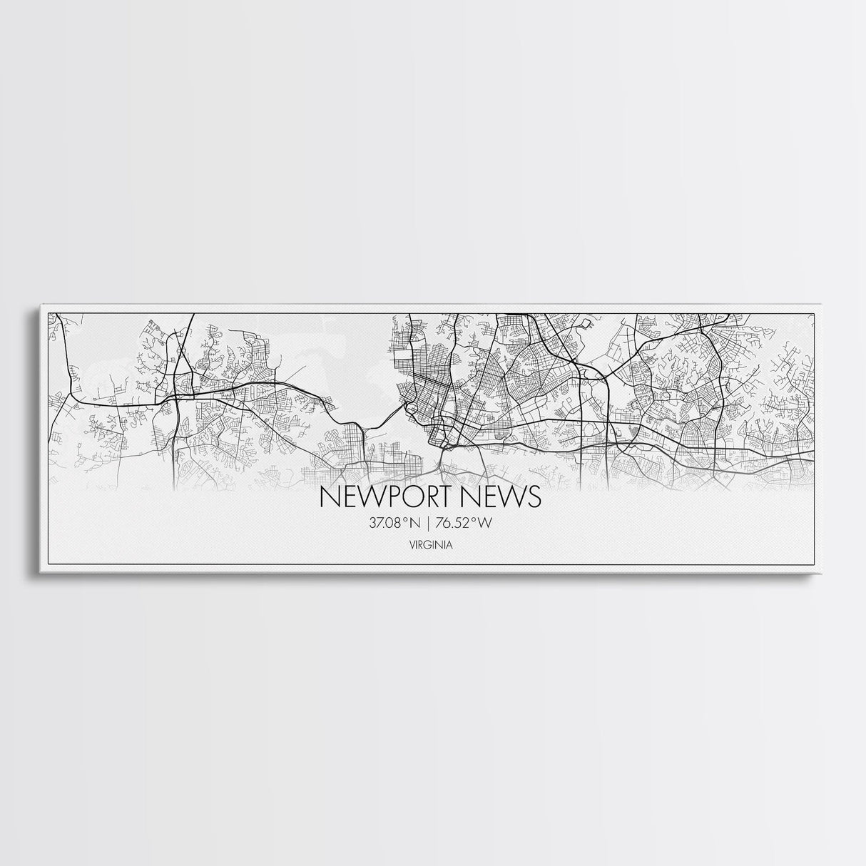 Panoramic Newport News City Map, Virginia Art, Map Print, Minimalist Wall Art, Canvas Art, Housewarming Gift, Street Map Art, Closing Gift