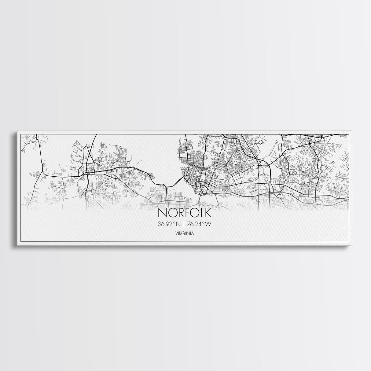 Panoramic Norfolk City Map, Virginia Art, Map Print, Minimalist Wall Art, Canvas Art, Housewarming Gift, Street Map Art, Closing Gift