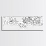 Panoramic Norfolk City Map, Virginia Art, Map Print, Minimalist Wall Art, Canvas Art, Housewarming Gift, Street Map Art, Closing Gift