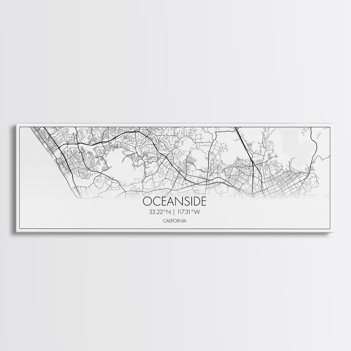 Panoramic Oceanside City Map, California Art, Map Print, Minimalist Wall Art, Canvas Art, Housewarming Gift, Street Map Art, Closing Gift