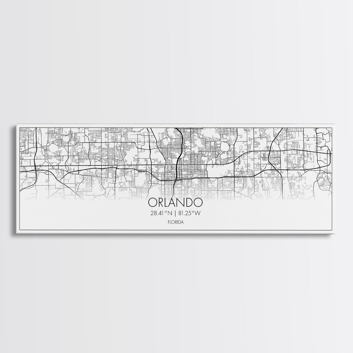 Panoramic Orlando City Map, Florida Art, Map Print, Minimalist Wall Art, Canvas Art, Housewarming Gift, Street Map Art, Closing Gift