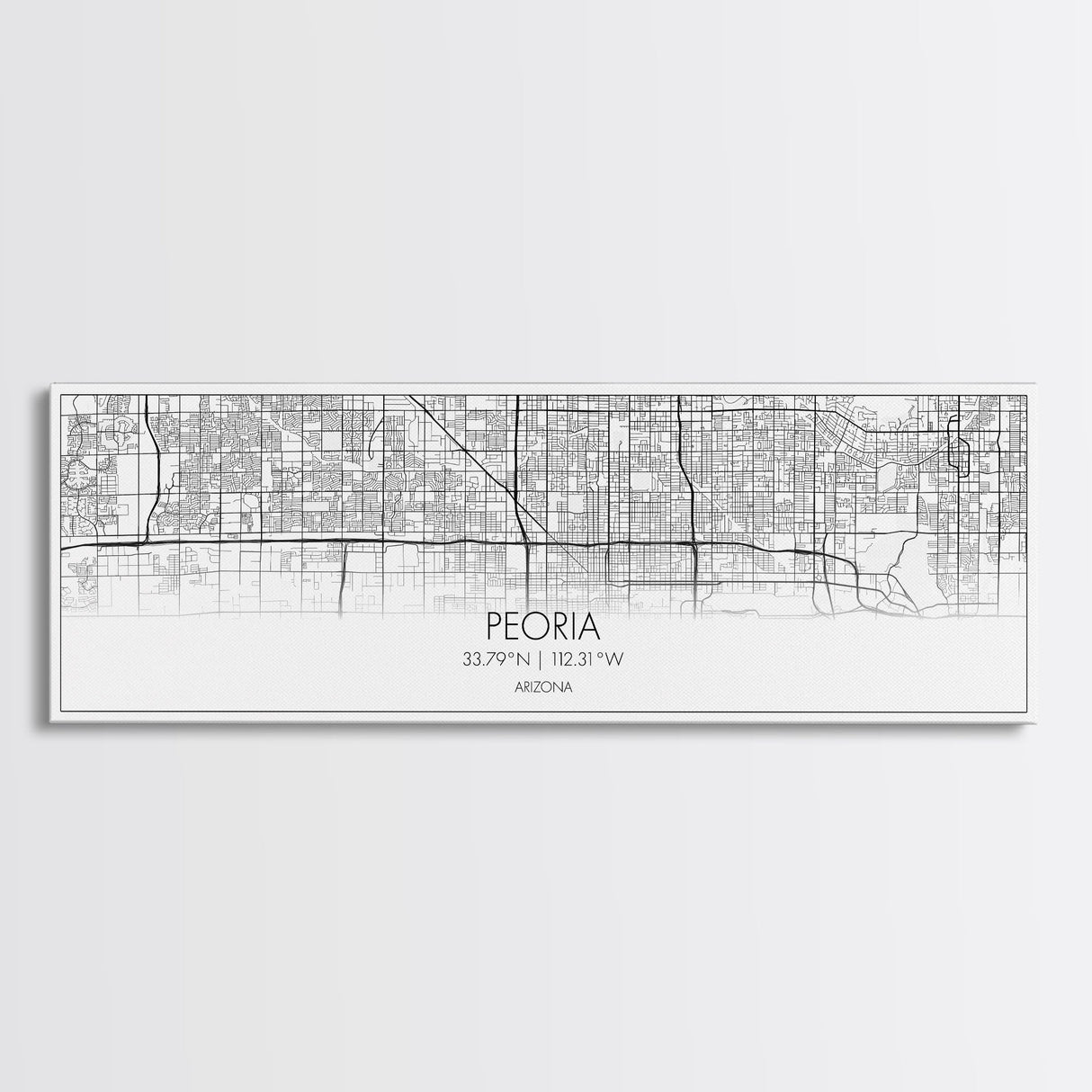 Panoramic Peoria City Map, Arizona Art, Map Print, Minimalist Wall Art, Canvas Art, Housewarming Gift, Street Map Art, Closing Gift