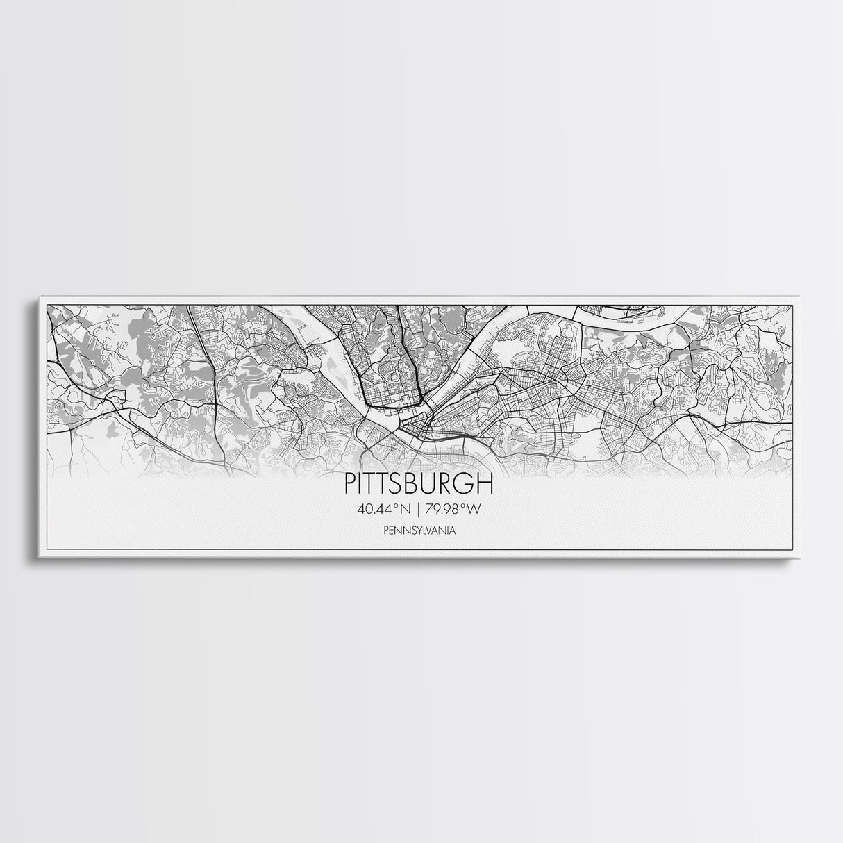 Panoramic Pittsburgh City Map, Pennsylvania Art, Map Print, Minimalist Wall Art, Canvas Art, Housewarming Gift, Street Map Art, Closing Gift