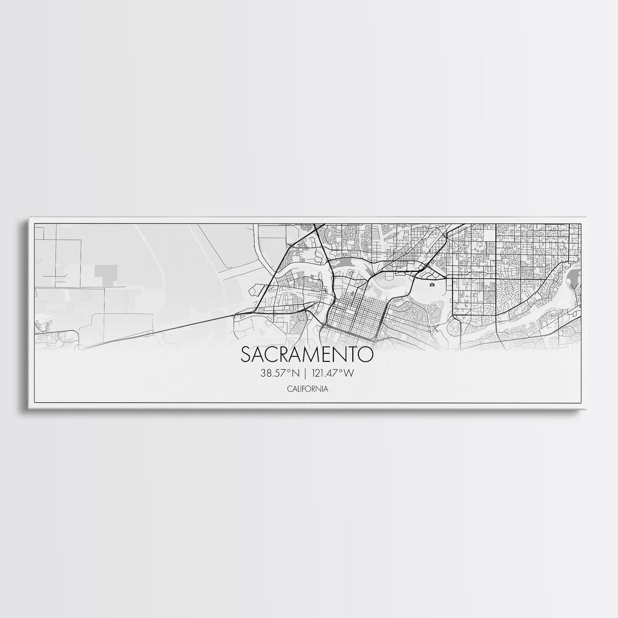 Panoramic Sacramento City Map, California Art, Map Print, Minimalist Wall Art, Canvas Art, Housewarming Gift, Street Map Art, Closing Gift