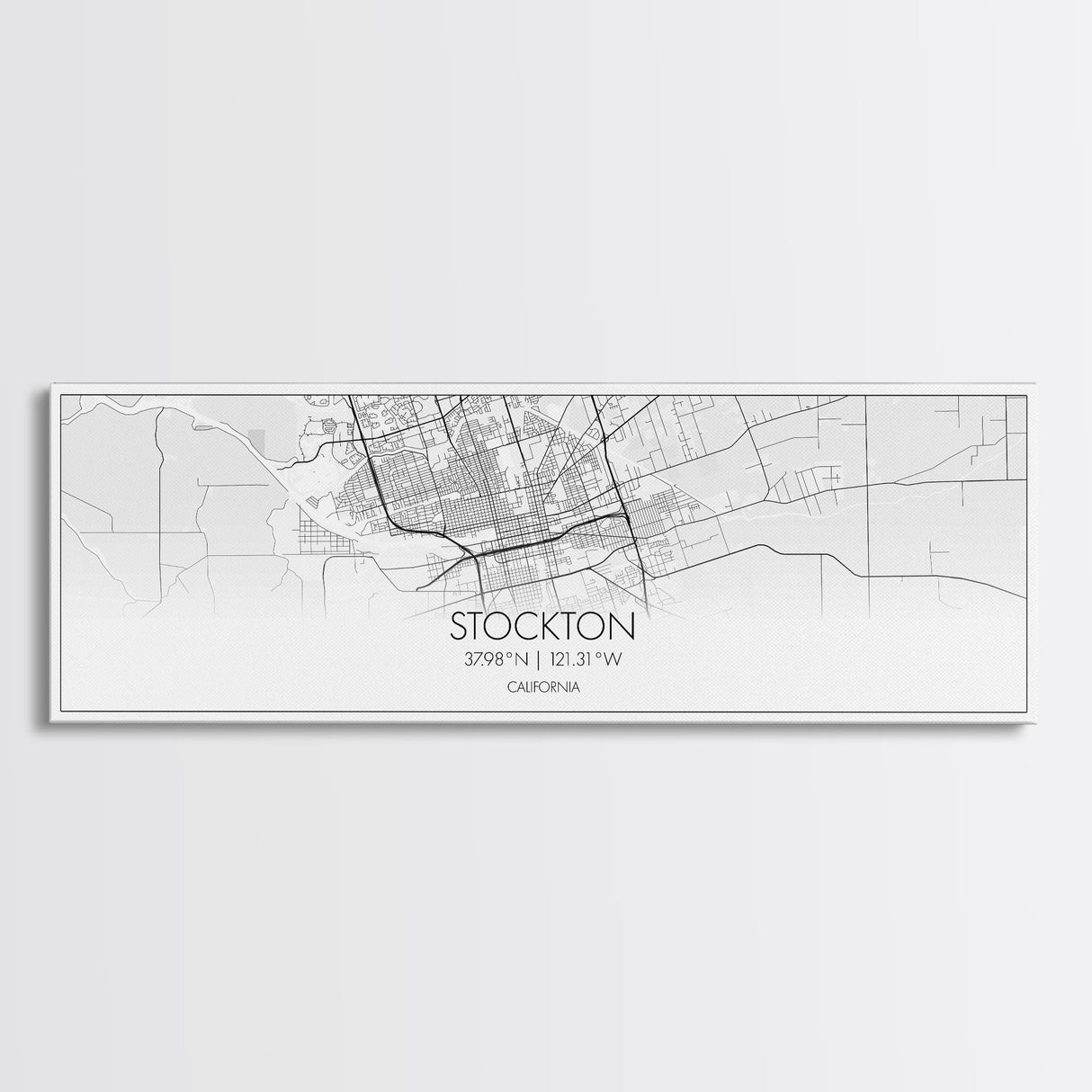 Panoramic Stockton City Map, California Art, Map Print, Minimalist Wall Art, Canvas Art, Housewarming Gift, Street Map Art, Closing Gift