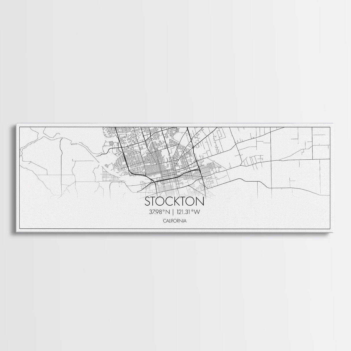 Panoramic Stockton City Map, California Art, Map Print, Minimalist Wall Art, Canvas Art, Housewarming Gift, Street Map Art, Closing Gift