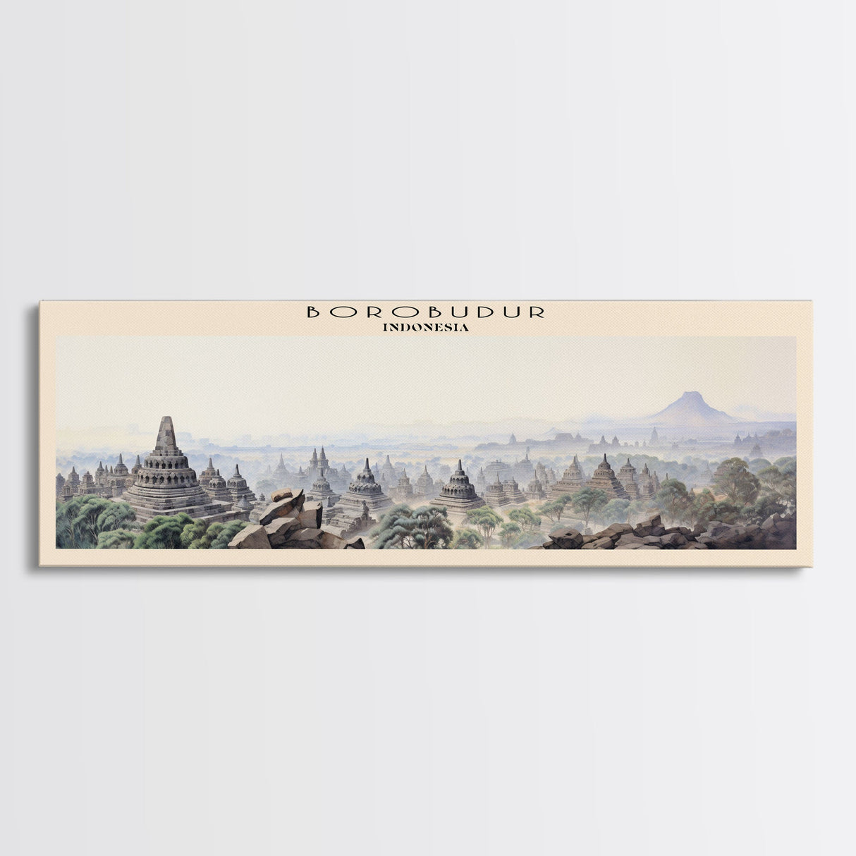 Borobudur Travel Poster Print, Framed Canvas Print, COUNTRY Travel Art, Wood Framed Art, Wall Hanging, Home Decor