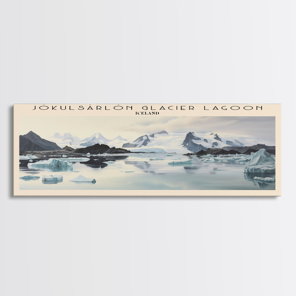 Jökulsárlón Glacier Lagoon COUNTRY | Framed Travel Poster Canvas Print | Trendy Wall Art | Watercolor Painting | Living Room Art | Unique Art