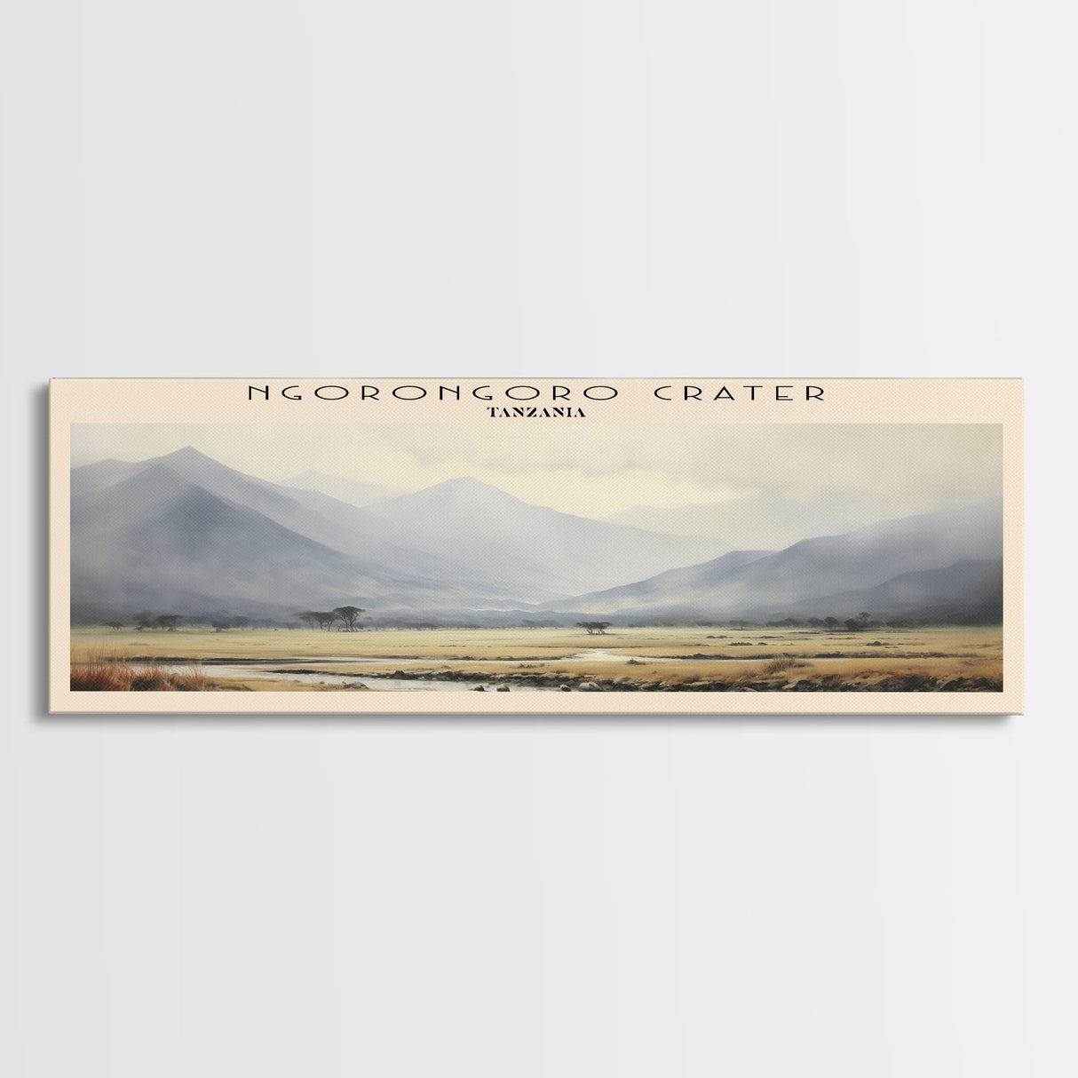 Ngorongoro Crater COUNTRY | Framed Travel Poster Canvas Print | Trendy Wall Art | Watercolor Painting | Living Room Art | Unique Art