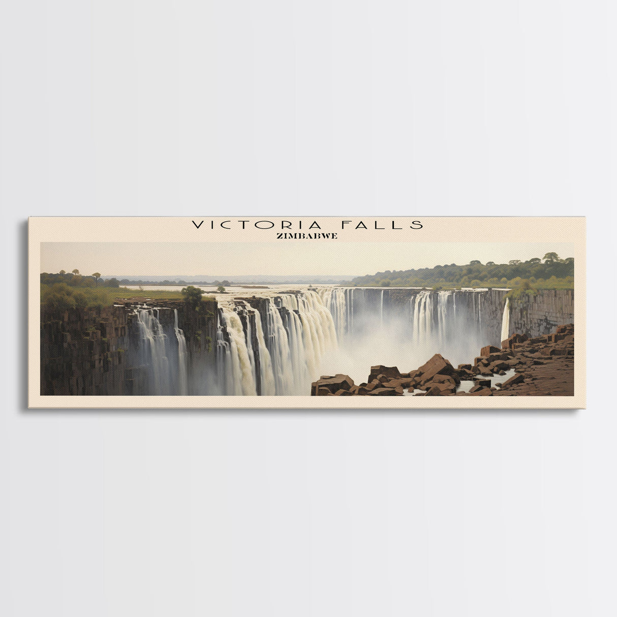 Victoria Falls Travel Poster Print, Framed Canvas Print, COUNTRY Travel Art, Wood Framed Art, Wall Hanging, Home Decor