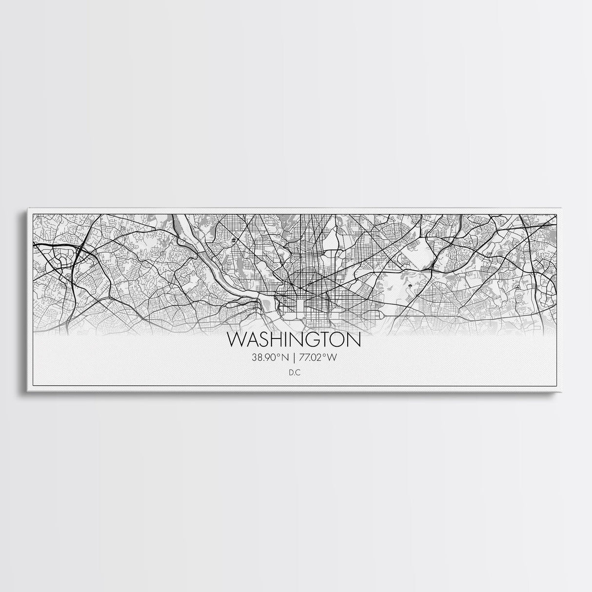 Panoramic Washington City Map, District Of Columbia, Map Print, Minimalist Wall Art, Canvas Art, Housewarming Gift, Street Map, Closing Gift