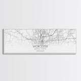 Panoramic Worcester City Map, Massachusetts Art, Map Print, Minimalist Wall Art, Canvas Art, Housewarming Gift, Street Map Art, Closing Gift