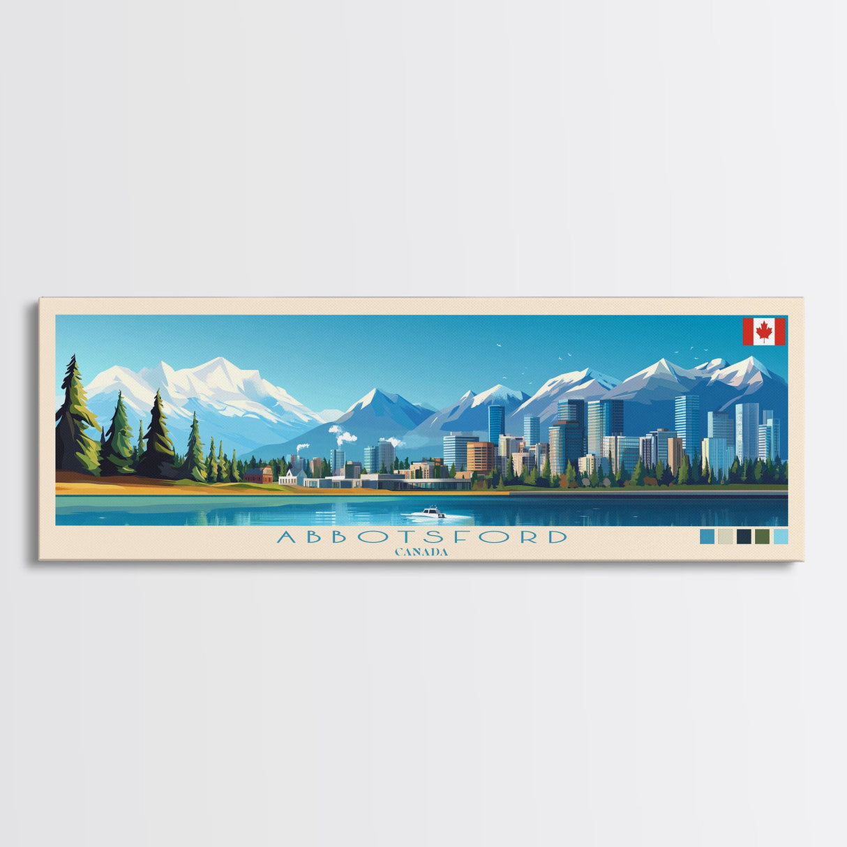 Panoramic Travel Poster Abbotsford, Canada Canvas Print, Abbotsford, Canada Painting, Canada Art, Abbotsford Travel Art, Guest Room Painting