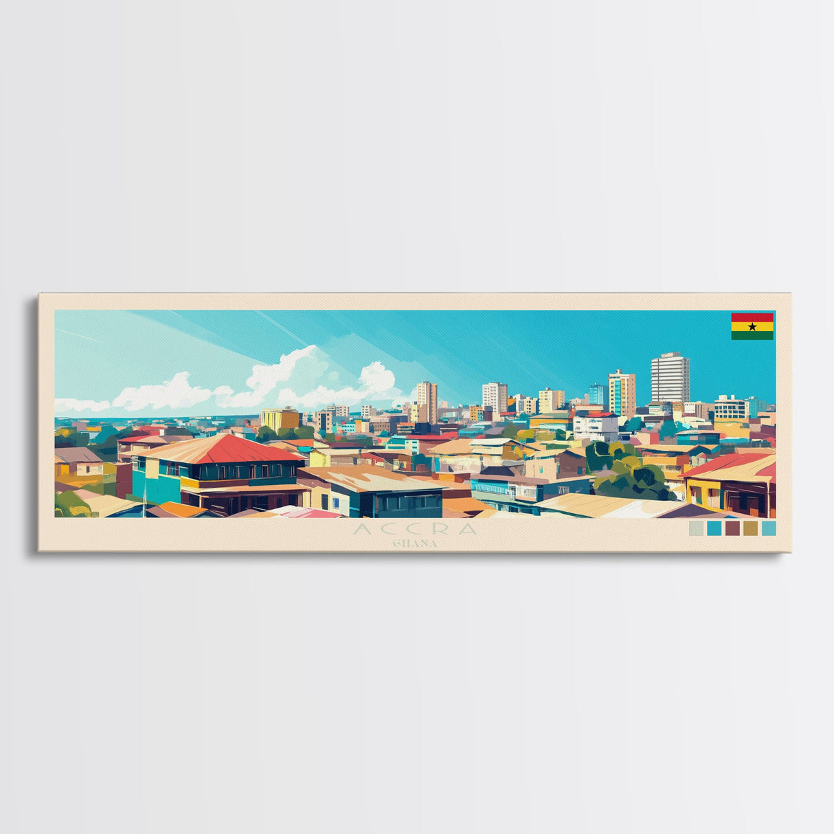 Accra, Ghana Travel Poster Panoramic Canvas Print, Accra, Ghana Painting, Ghana Art, Accra Travel Art, Guest Room Painting