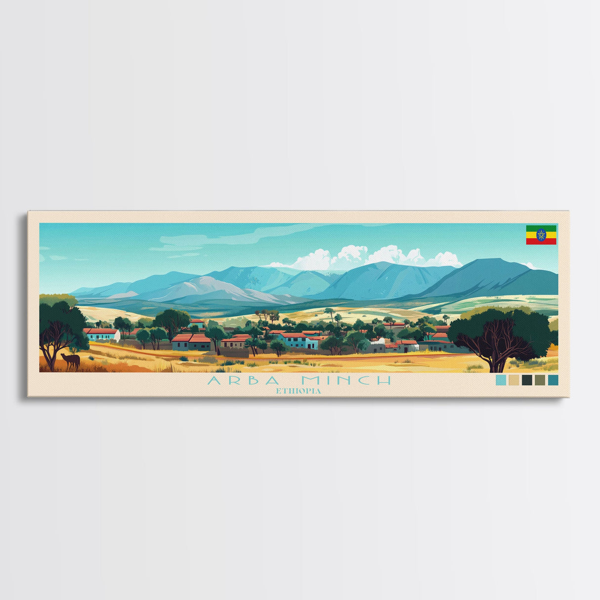 Arba Minch, Ethiopia Panoramic Travel Poster Canvas Print, Arba Minch, Ethiopia Painting, Ethiopia Art, Arba Minch Travel Art, Living Room Painting