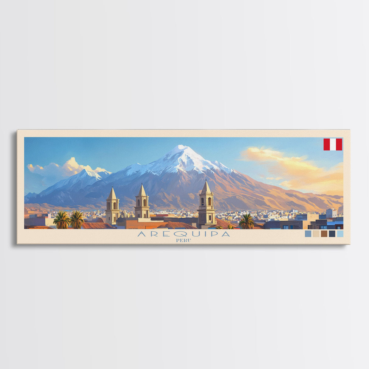 Arequipa, Peru Travel Poster Panoramic Canvas Print, Arequipa, Peru Painting, Peru Art, Arequipa Travel Art, Guest Room Painting