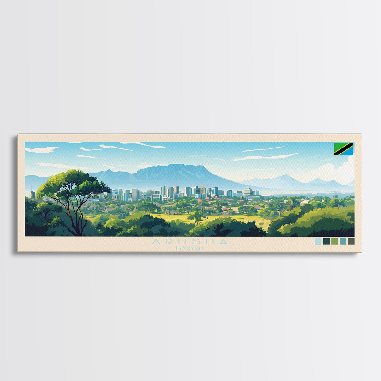 Arusha, Tanzania Panoramic Travel Poster Canvas Print, Arusha, Tanzania Painting, Tanzania Art, Arusha Travel Art, Guest Room Painting