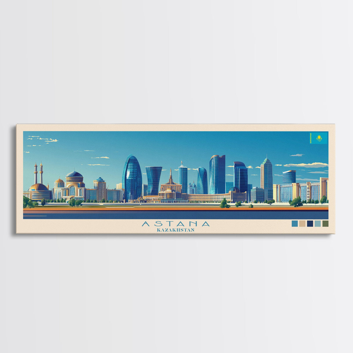 Astana, Kazakhstan Panoramic Travel Poster Canvas Print, Astana, Kazakhstan Painting, Kazakhstan Art, Astana Travel Art, Guest Room Painting