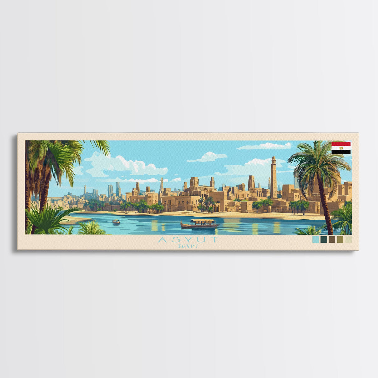 Asyut, Egypt Travel Poster Panoramic Canvas Print, Asyut, Egypt Painting, Egypt Art, Asyut Travel Art, Guest Room Painting