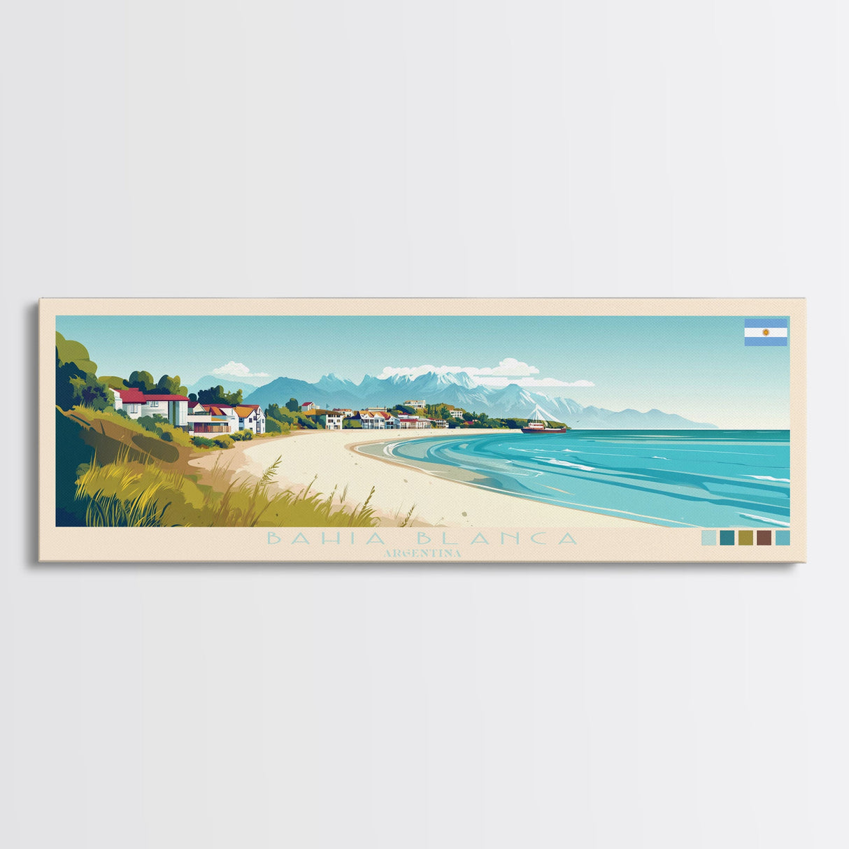 Bahia Blanca, Argentina Panoramic Travel Poster Canvas Print, Bahia Blanca, Argentina Painting, Argentina Art, Bahia Blanca Travel Art, Guest Room Painting