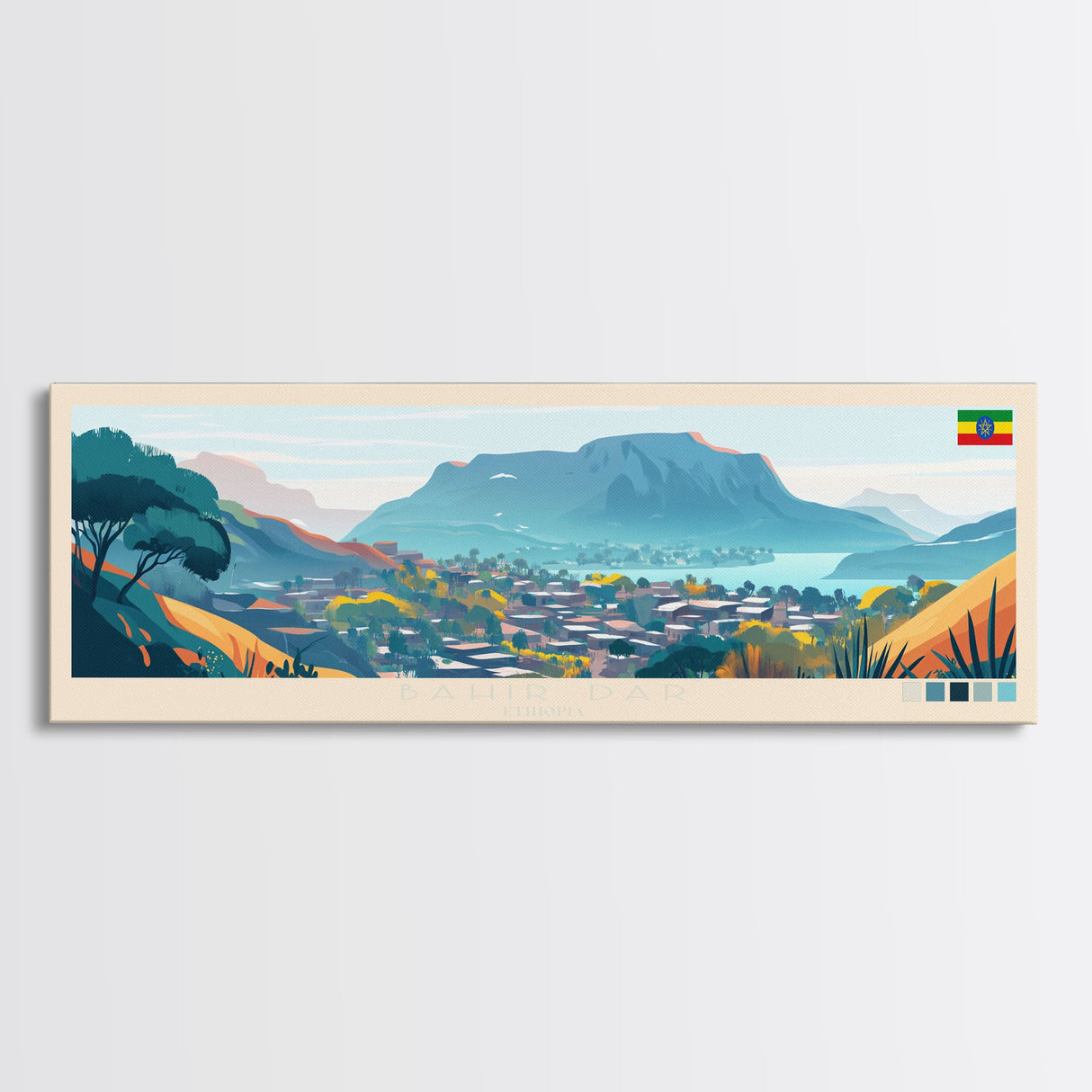 Panoramic Travel Poster Bahir Dar, Ethiopia Canvas Print, Bahir Dar, Ethiopia Painting, Ethiopia Art, Bahir Dar Travel Art, Guest Room Painting