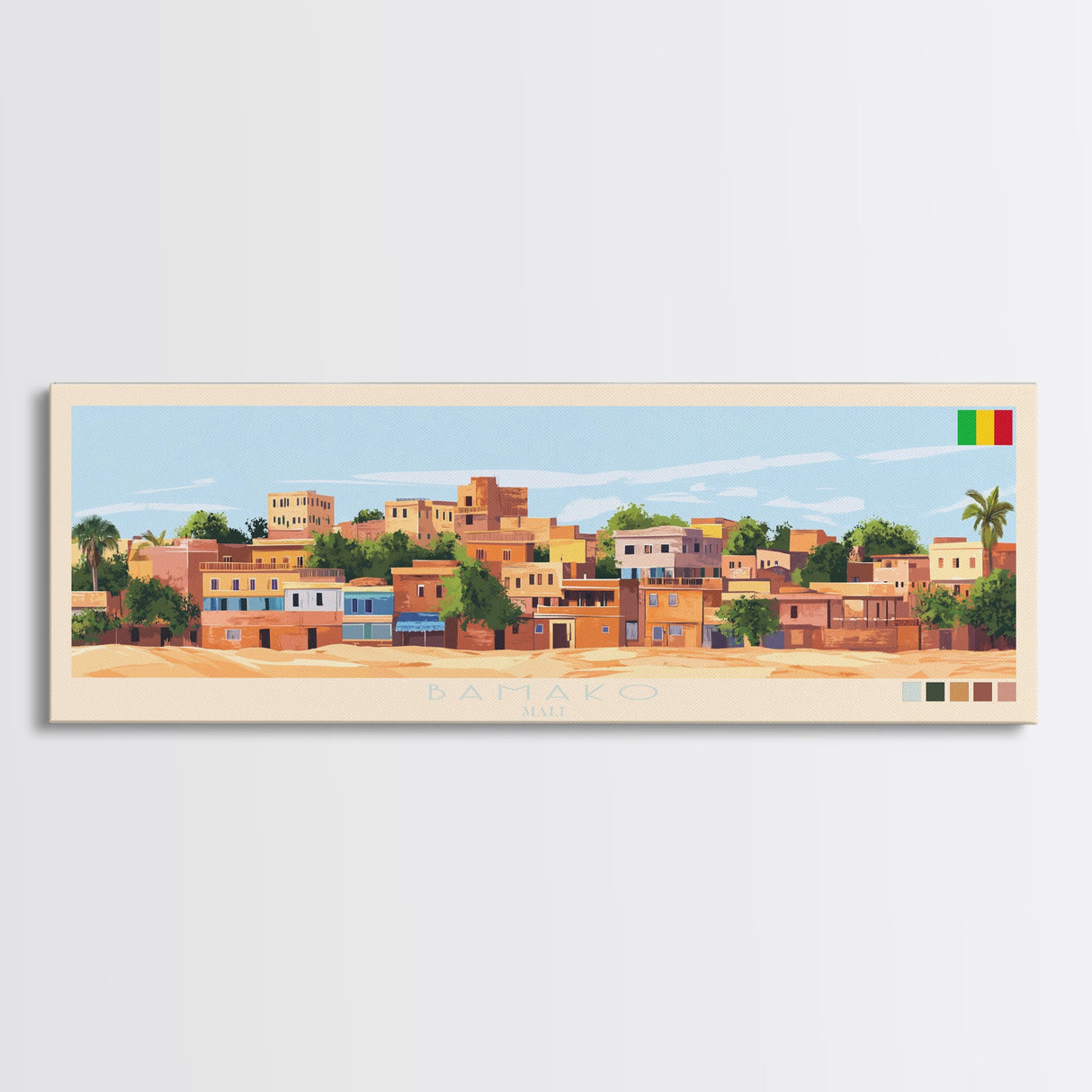 Bamako, Mali Travel Poster Panoramic Canvas Print, Bamako, Mali Painting, Mali Art, Bamako Travel Art, Guest Room Painting