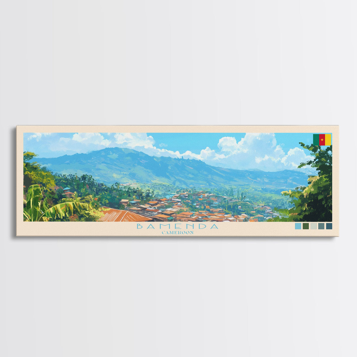 Bamenda, Cameroon Panoramic Travel Poster Canvas Print, Bamenda, Cameroon Painting, Cameroon Art, Bamenda Panoramic Travel Art, Travel Painting