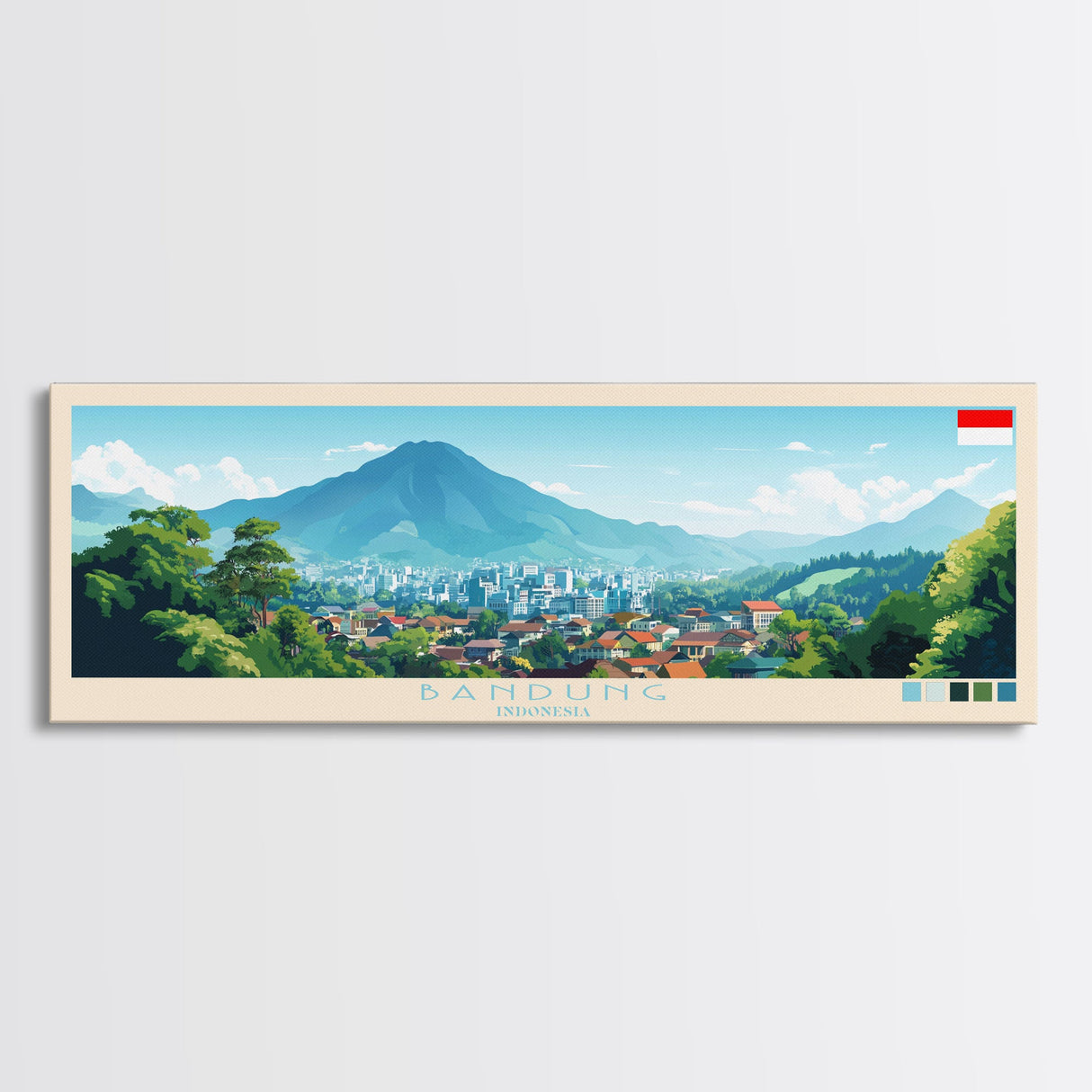 Panoramic Travel Poster Bandung, Indonesia Canvas Print, Bandung, Indonesia Painting, Indonesia Art, Bandung Travel Art, Guest Room Painting