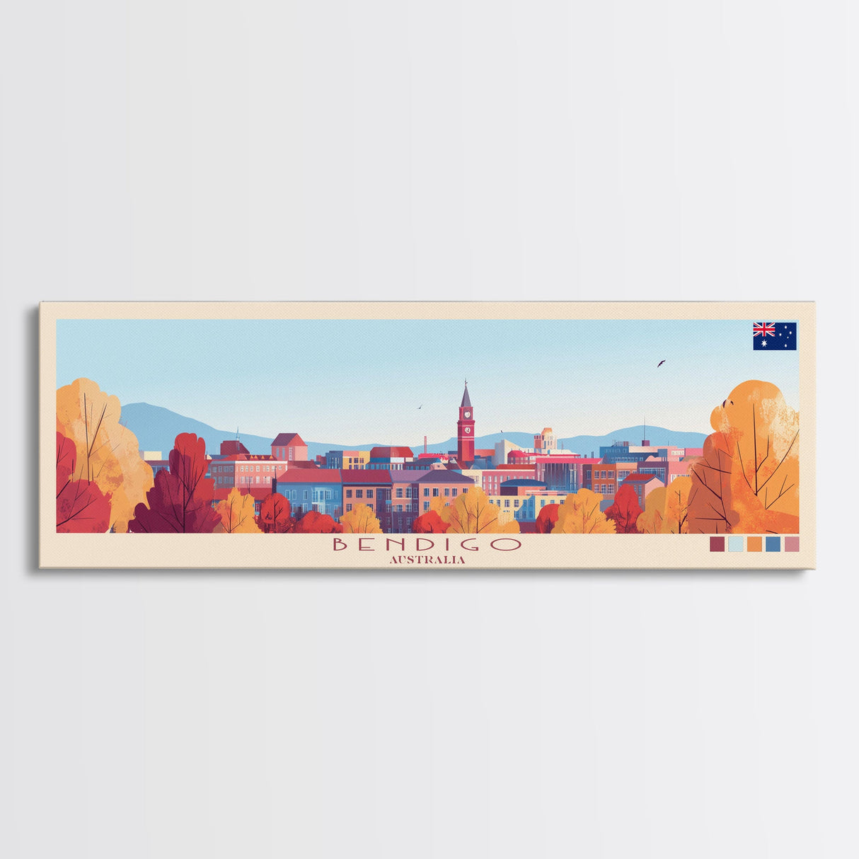 Panoramic Travel Poster Bendigo, Australia Canvas Print, Bendigo, Australia Painting, Australia Art, Bendigo Travel Art, Guest Room Painting