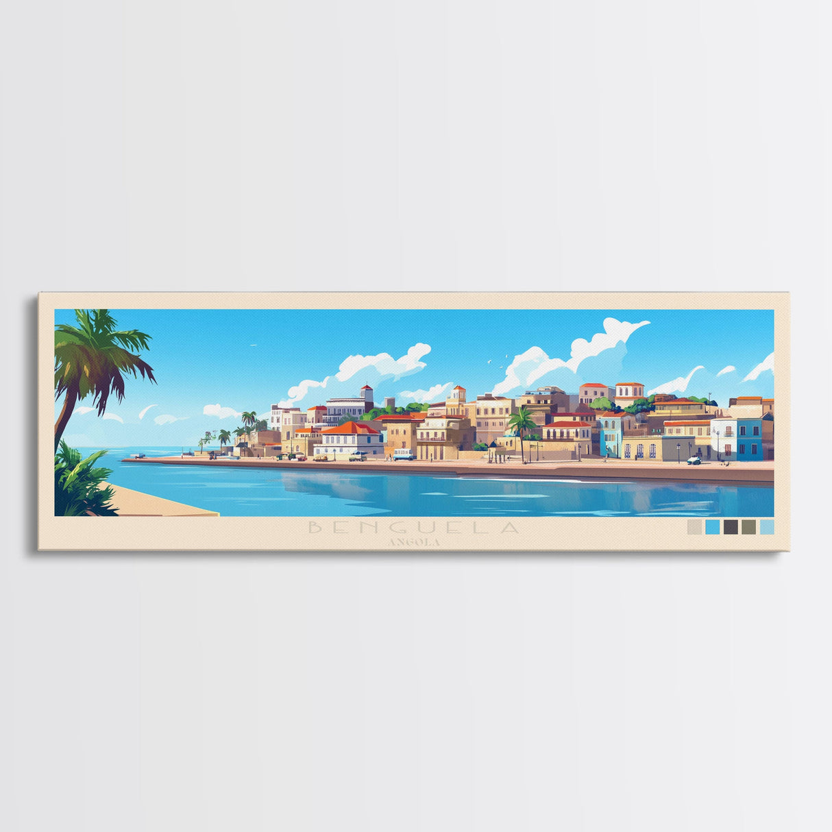 Benguela, Angola Panoramic Travel Poster Canvas Print, Benguela, Angola Painting, Angola Art, Benguela Panoramic Travel Art, Travel Painting