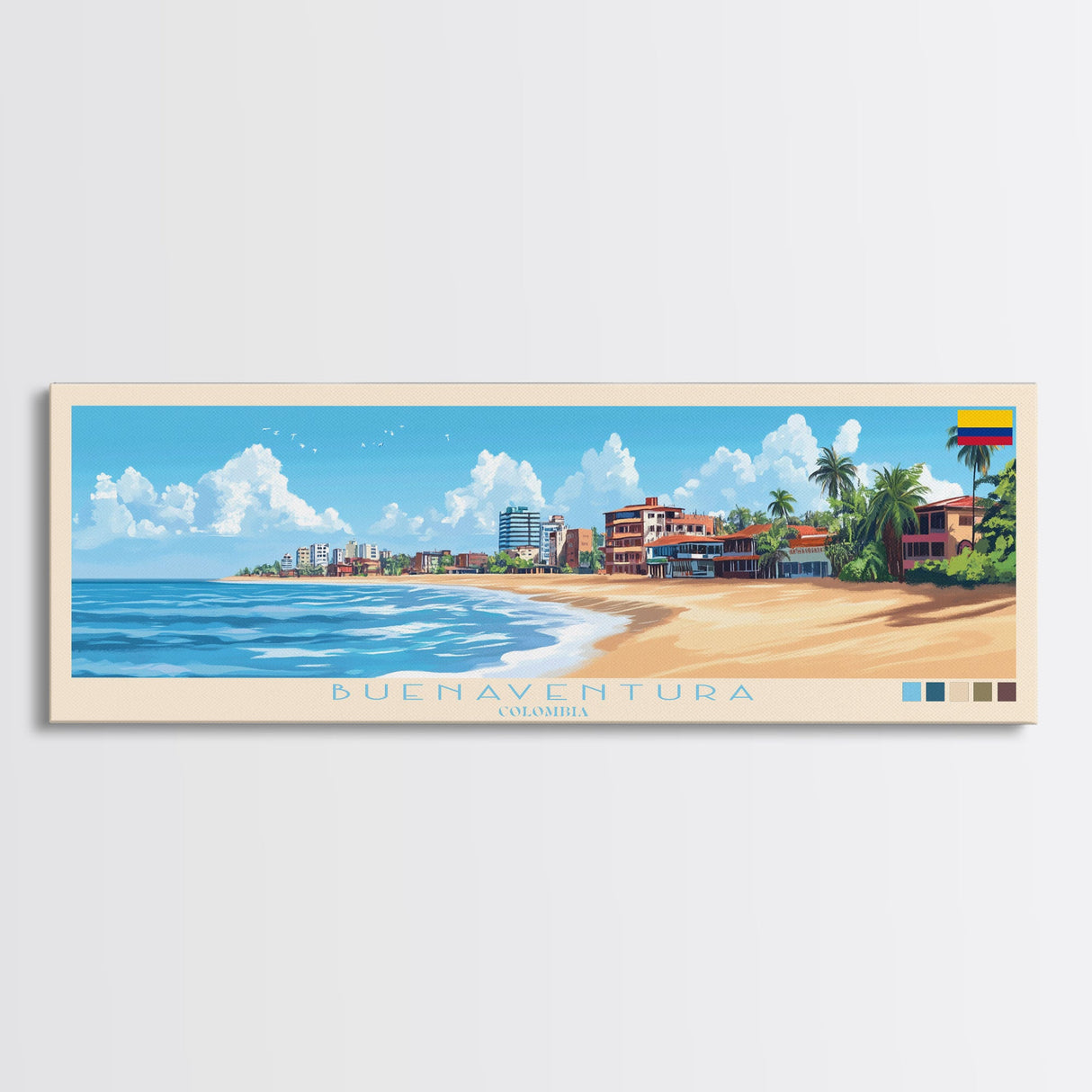 Panoramic Travel Poster Buenaventura, Colombia Canvas Print, Buenaventura, Colombia Painting, Colombia Art, Buenaventura Travel Art, Guest Room Painting