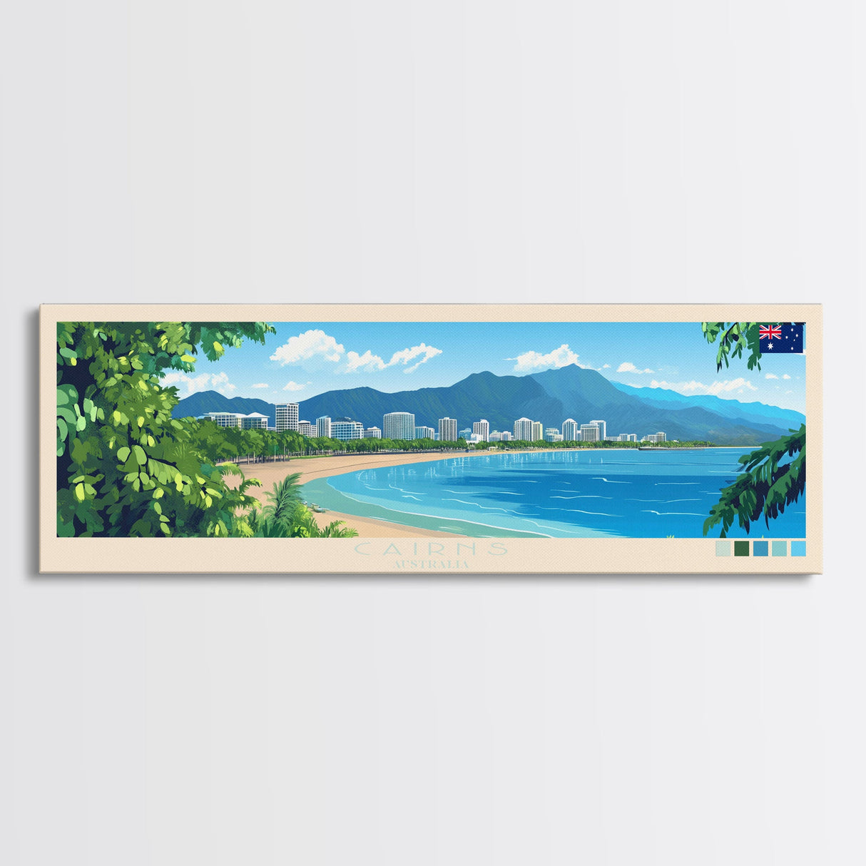 Panoramic Travel Poster Cairns, Australia Canvas Print, Cairns, Australia Painting, Australia Art, Cairns Travel Art, Guest Room Painting