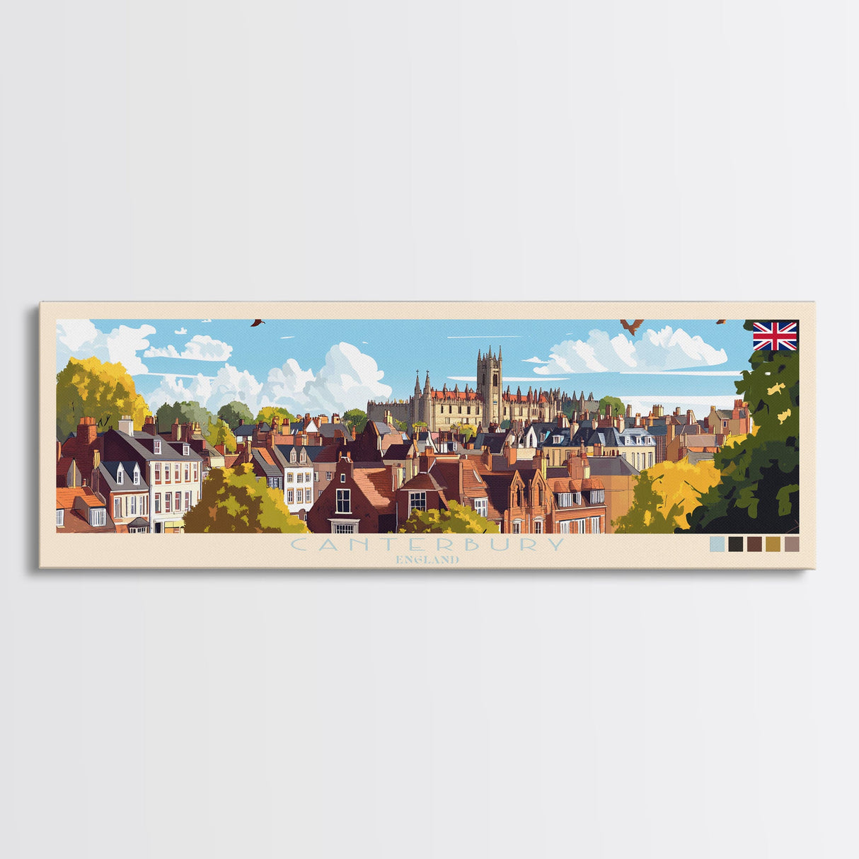 Panoramic Travel Poster Canterbury, England Canvas Print, Canterbury, England Painting, England Art, Canterbury Travel Art, Guest Room Painting