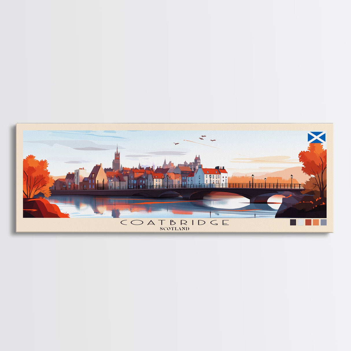 Coatbridge, Scotland Panoramic Travel Poster Canvas Print, Coatbridge, Scotland Painting, Scotland Art, Coatbridge Panoramic Travel Art, Travel Painting