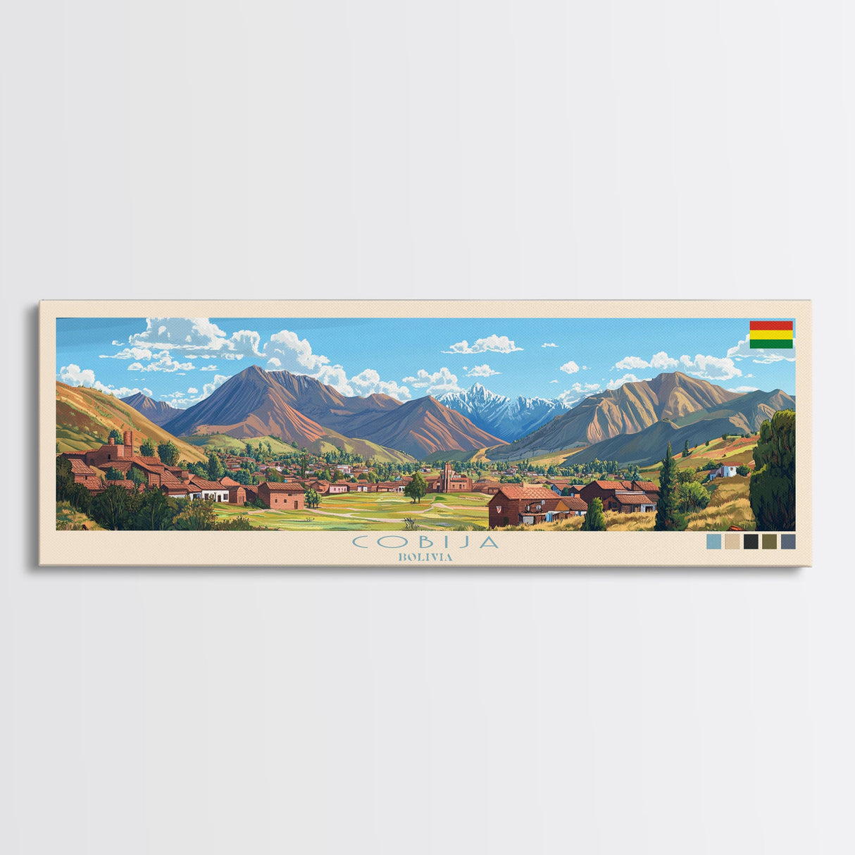 Cobija, Bolivia Panoramic Travel Poster Canvas Print, Cobija, Bolivia Painting, Bolivia Art, Cobija Travel Art, Guest Room Painting