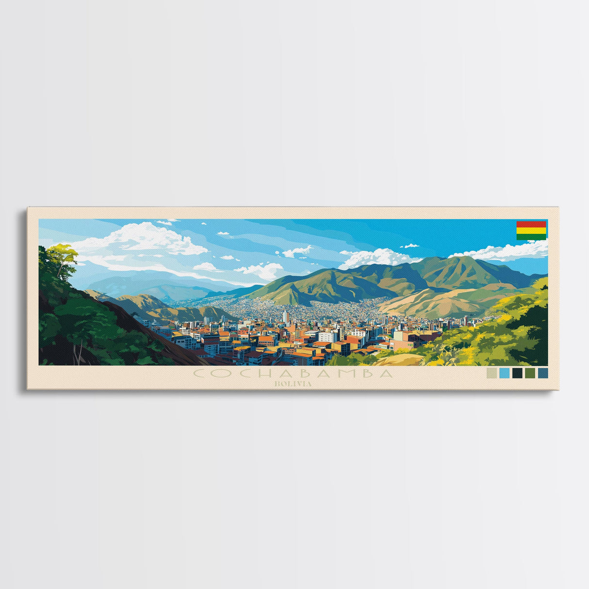 Cochabamba, Bolivia Panoramic Travel Poster Canvas Print, Cochabamba, Bolivia Painting, Bolivia Art, Cochabamba Travel Art, Living Room Painting