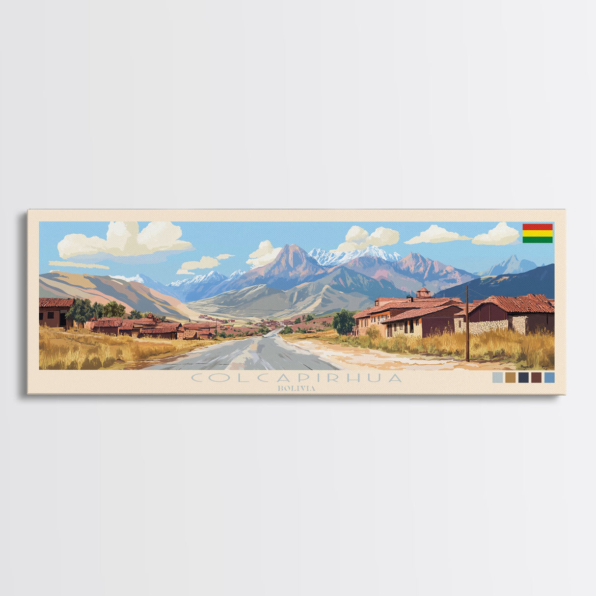 Colcapirhua, Bolivia Travel Poster Panoramic Canvas Print, Colcapirhua, Bolivia Painting, Bolivia Art, Colcapirhua Travel Art, Guest Room Painting