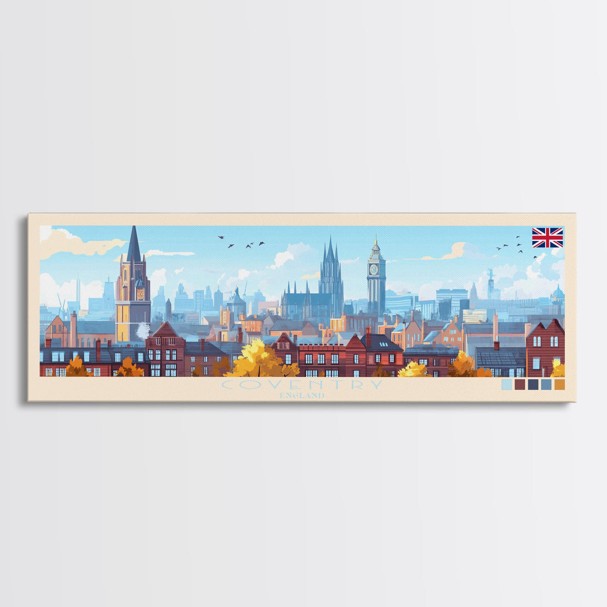 Coventry, England Travel Poster Panoramic Canvas Print, Coventry, England Painting, England Art, Coventry Travel Art, Guest Room Painting